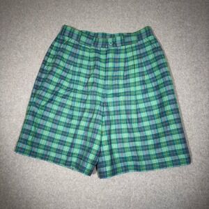 Vintage Fundamental Things Plaid Linen Blend High Waist Pleated Shorts Green 14